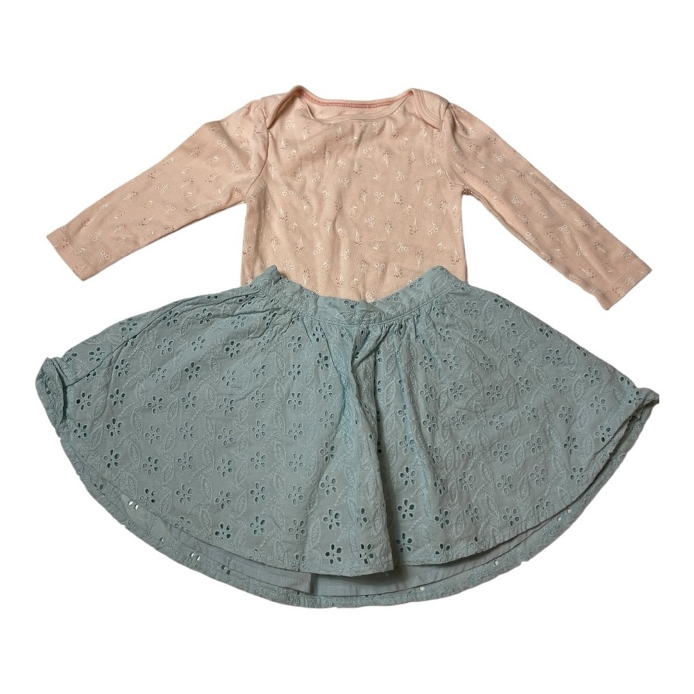 Pink and Blue Eyelet Dress Set size 12 months